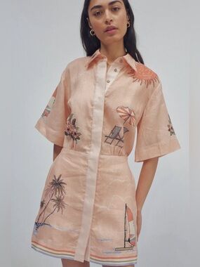 Alemais Marina Printed Peach Shirt Dress
